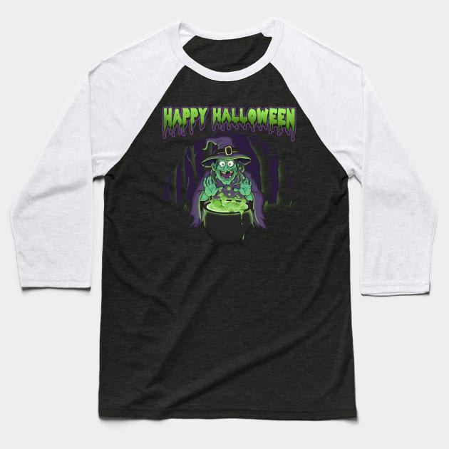 Scary Witch Happy Halloween Cauldron Potion Baseball T-Shirt by theperfectpresents